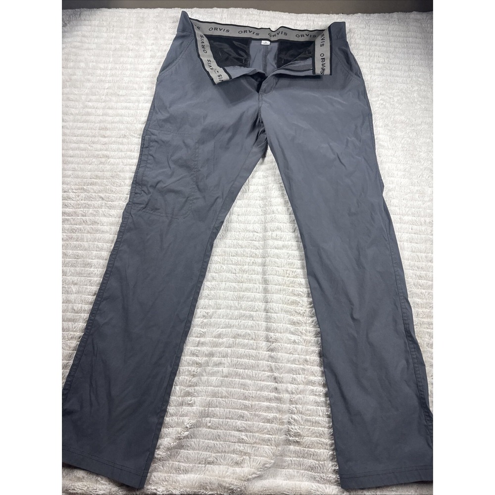 Orvis Tech Pants Mens 36x30 Gray Performance Travel Hiking Zipper Pocket Pants